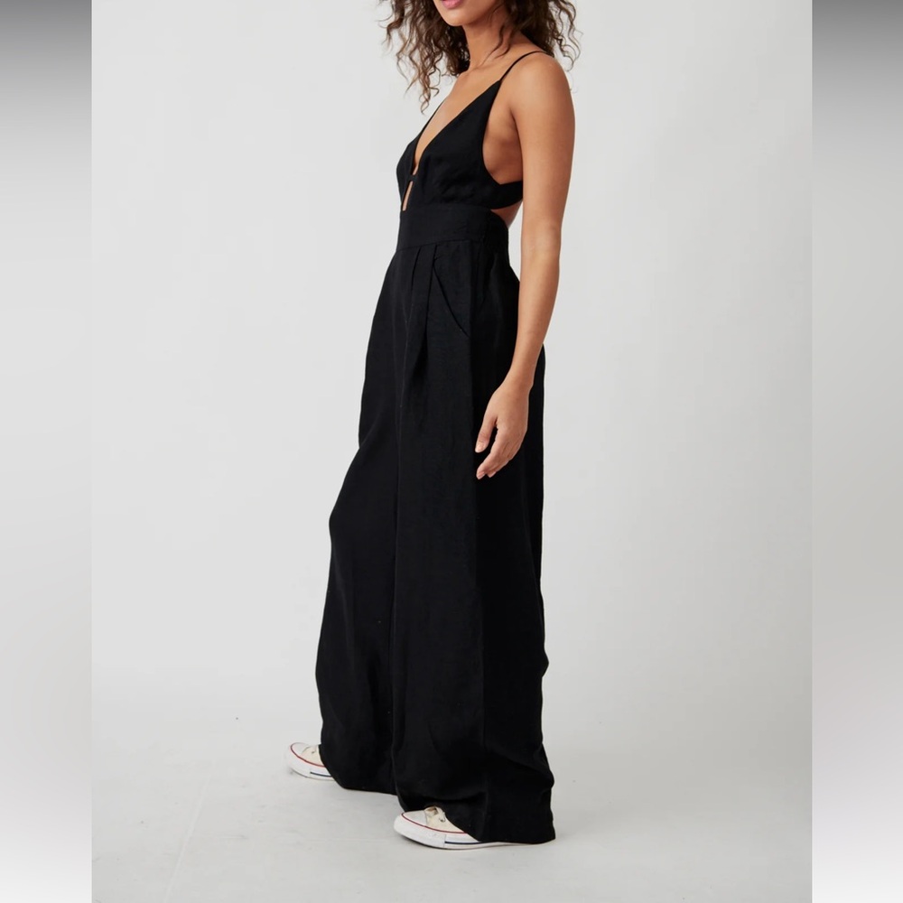 Free People Emma One Piece Linen Jumpsuit in Black - Picture 4 of 8